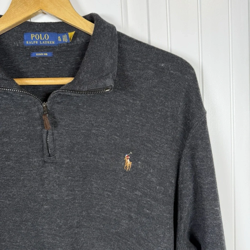 Polo Ralph Lauren Men's 1/4 Zip Sweater Estate Rib Size Large Grey Designer